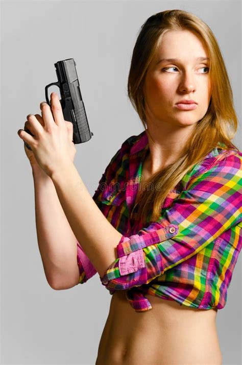 Woman With Gun Stock Image Image Of Holding Close Looking 23686419