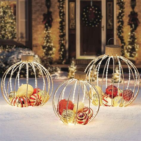 3 Piece Pre Lit Twinkling Ornament Decor Red And Gold In 2020