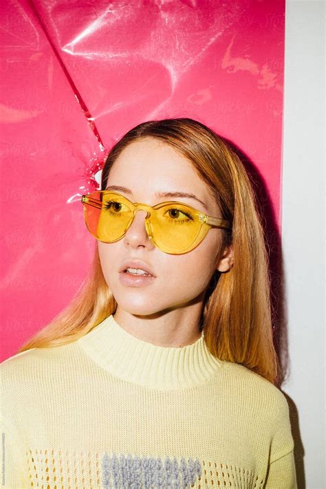 Portrait Of A Blond Woman With Yellow Sunglasses By Stocksy Contributor Katarina Radovic