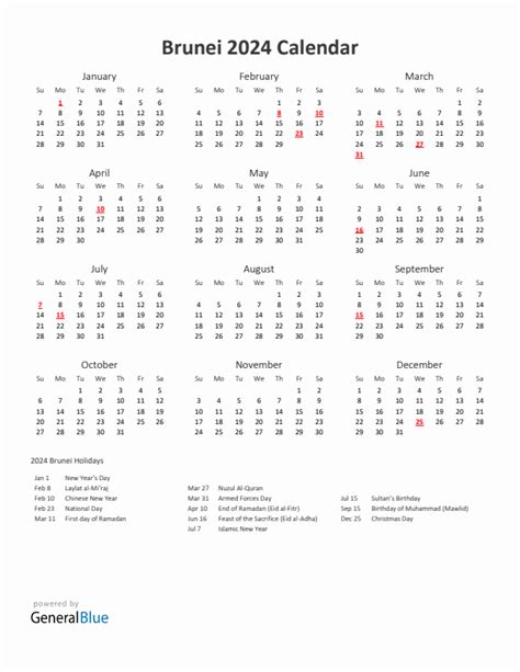 2024 Brunei Calendar With Holidays