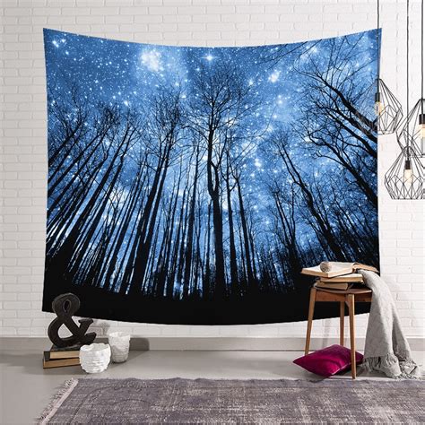 night starry sky tree forest tapestry wall hanging hippie psychedelic abstract boho tapestry for