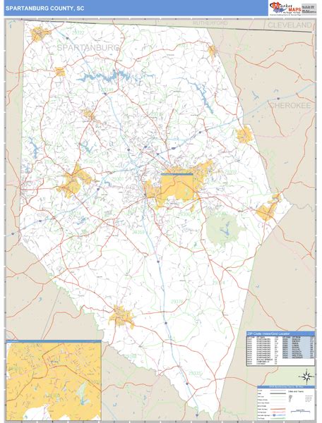 Spartanburg County South Carolina Zip Code Wall Map
