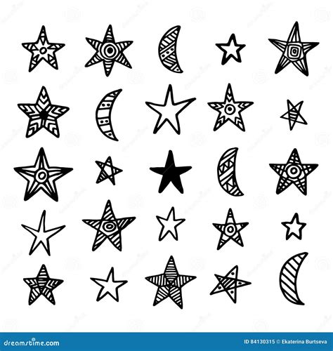 Hand Drawn Star And Moon Doodles Collection Stock Vector Illustration