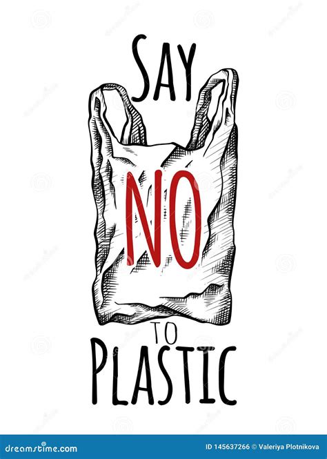 Say No To Plastic Black White Line Drawing Of A Plastic Bag