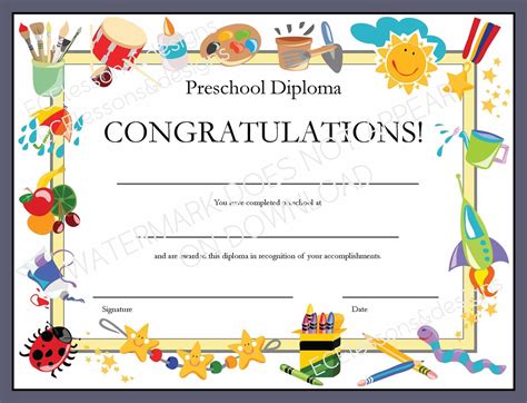 A Certificate For Congratulations With Colorful Items
