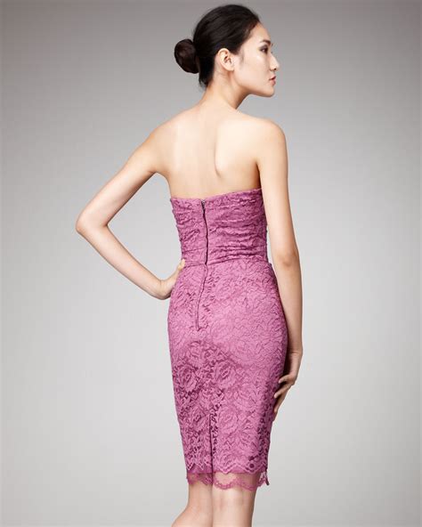 Lyst Dolce And Gabbana Strapless Lace Dress In Purple