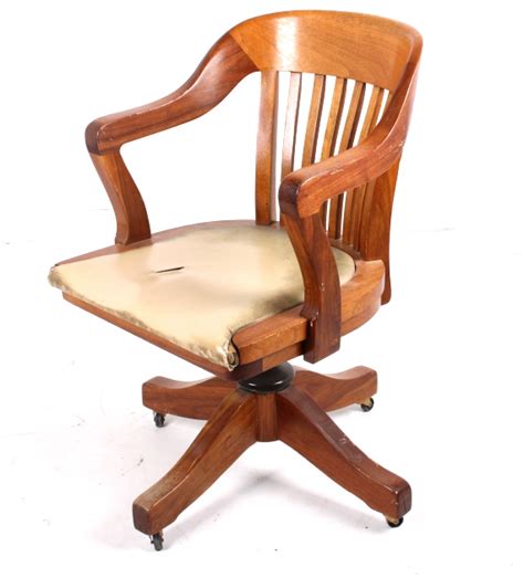 Mission Style Oak And Leather Rolling Desk Chair