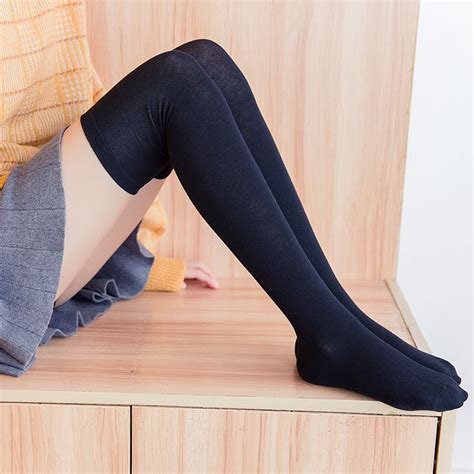 Sexy Cotton Over The Knee Socks Women Solid Color Elasticity Thigh High