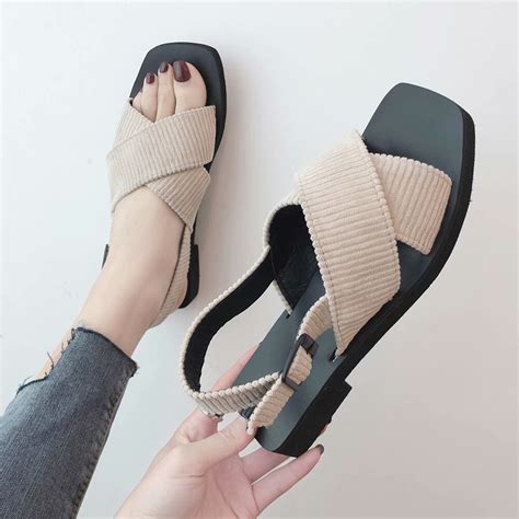 Women Sandals 2019 Summer New Arrival Corduroy Slingback Female Sandals