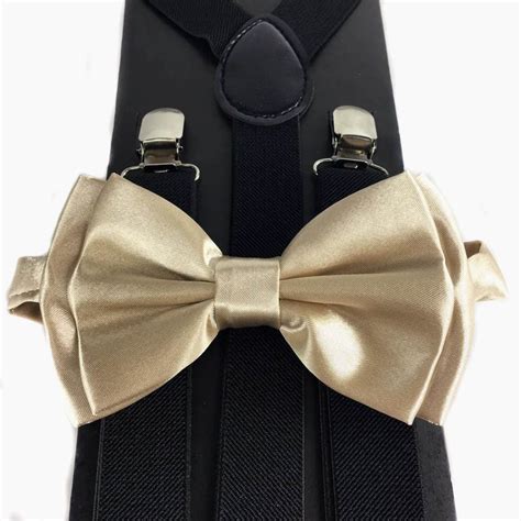 light champagne gold bow tie andsuspender matching set tuxedo wedding accessories gold bow tie