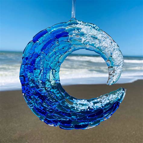 Glass Sculptures And Figurines Glass Art Glass Wave Art Hand Painted Glass Colourful Painting