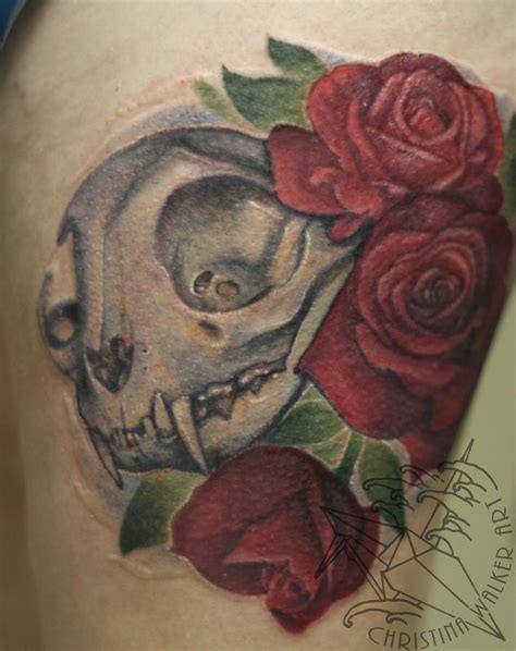 Several means they were part of a gang. Cat Skull and Roses by Christina Walker : Tattoos