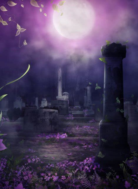 10x10ft Purple Moon Night Sky Cemetery Graveyard Halloween Tombs Custom