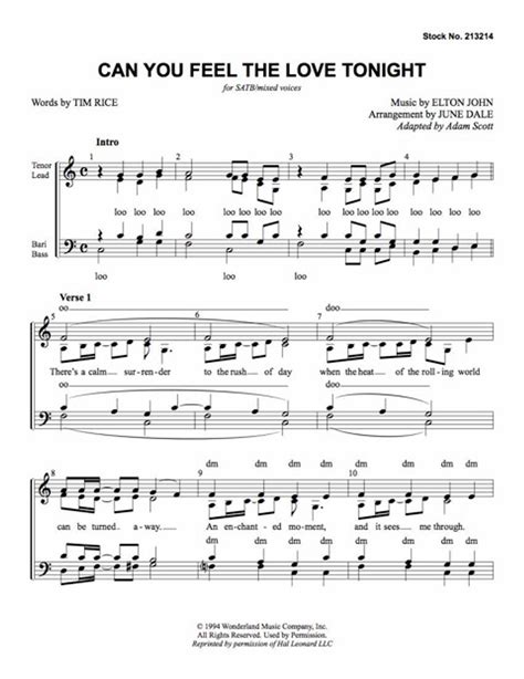 Can You Feel The Love Tonight Satb Arr Dale Download