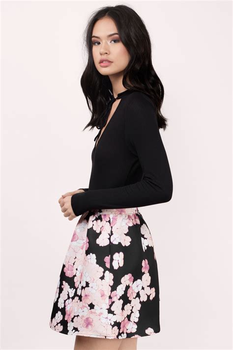 Black Multi Skirt Black Skirt High Waisted Skirt Floral Skirt