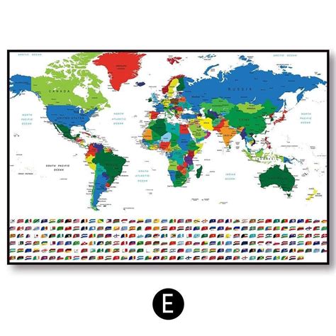 World Atlas With Country Flags Informative Wall Art Prints In 2021