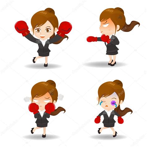 Cartoon Illustration Business Woman Boxing Stock Vector Image By