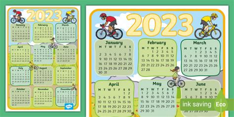 Free Cycling Themed 2023 Wall Calendar Twinkl