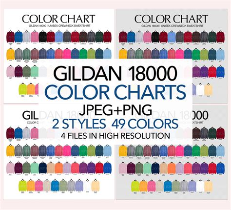 Gildan 18000 G180 Color Chart JPEG PNG 4 Files G180 Etsy