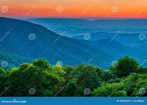 Sunset Over The Blue Ridge And Shenandoah Valley From Crescent R Stock