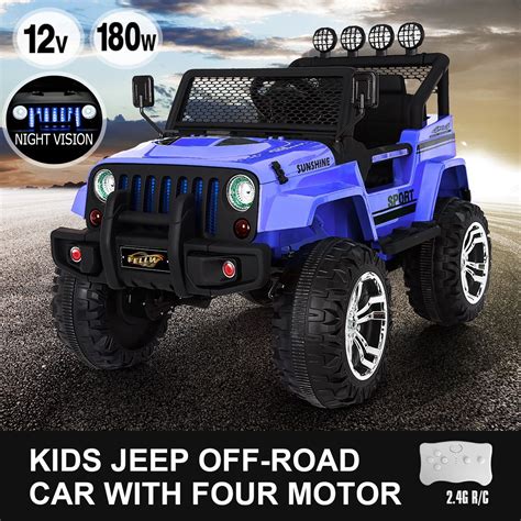 Electric Ride On Jeep Remote Control Kids Car Wbuilt In Music Blue