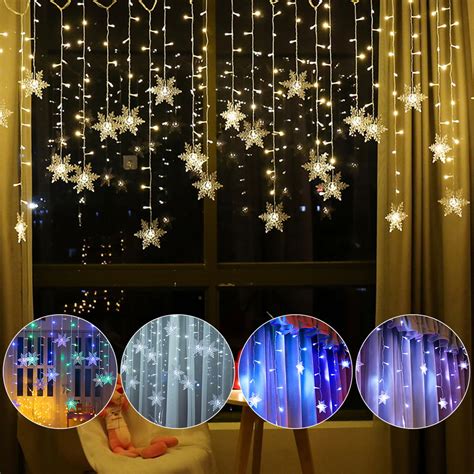 Ylhhome Led String Lights Snowflake Christmas Curtain Lights Waterproof