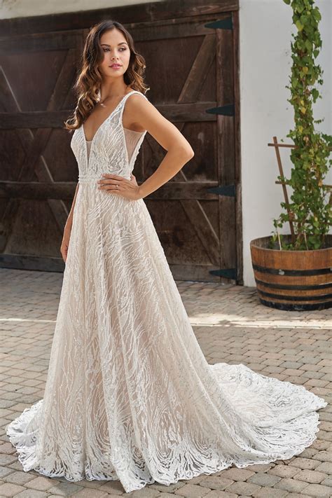T212010 Romantic Embroidered Lace A Line Wedding Dress
