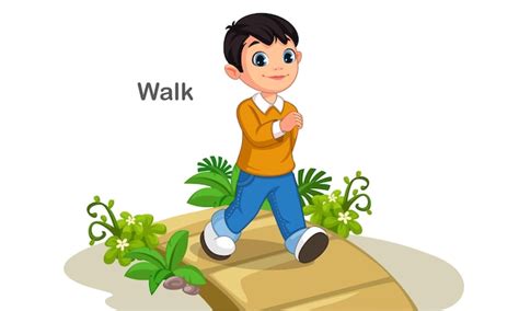 Premium Vector Cute Boy Walking On The Path Illustration