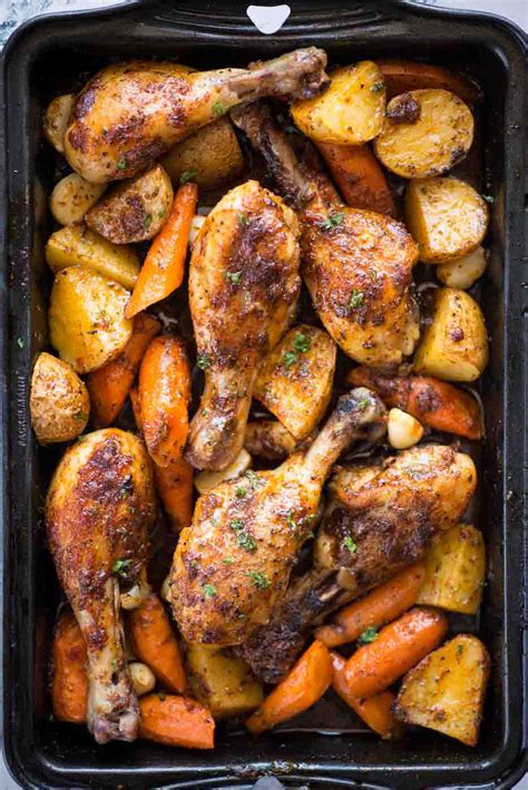 Baked Chicken Legs And Vegetables The Flavours Of Kitchen