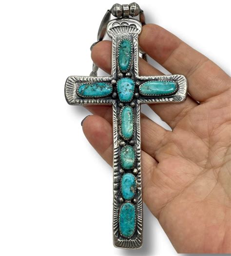 Large Horace Iule Turquoise Cross Necklace On Navajo Pearls Etsy In