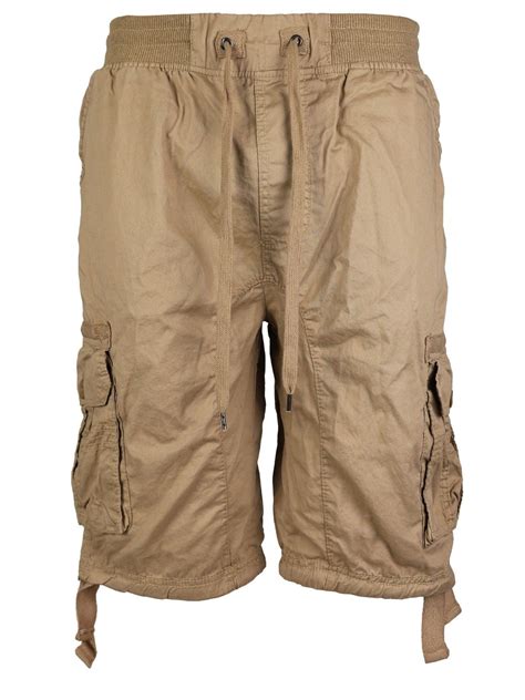 lr scoop men s elastic waist drawstring multi pocket cotton cargo shorts cjs 80 khaki 6xl