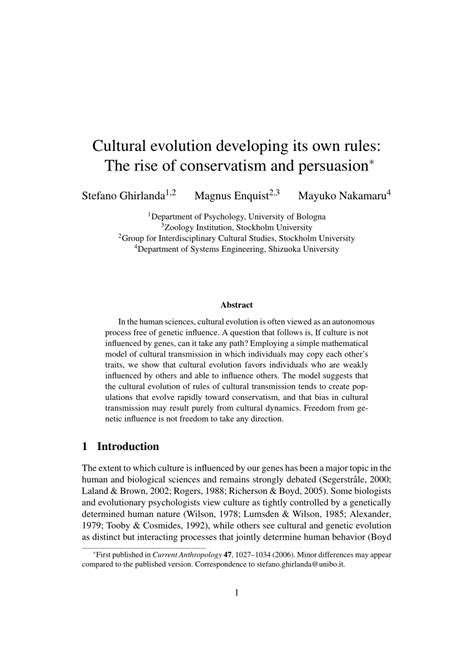 Pdf Cultural Evolution Develops Its Own Rules The Rise Of