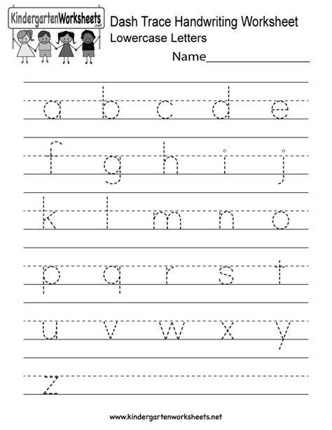 Kindergarten Dash Trace Handwriting Worksheet Printable Alphabet