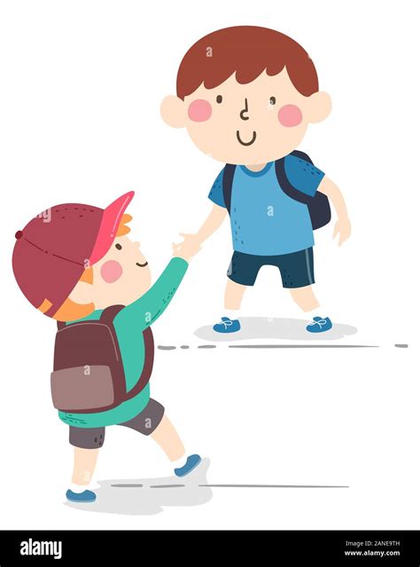 Illustration Of Kids Boys Helping Each Other One Boy Pulling His
