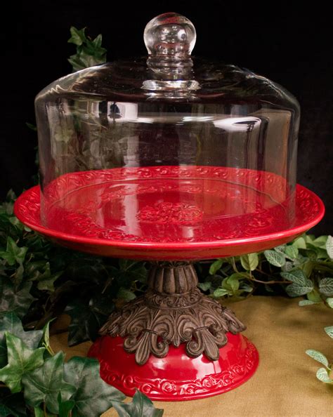 Red Multi Function Cake Pedestal With Glass Dome Special