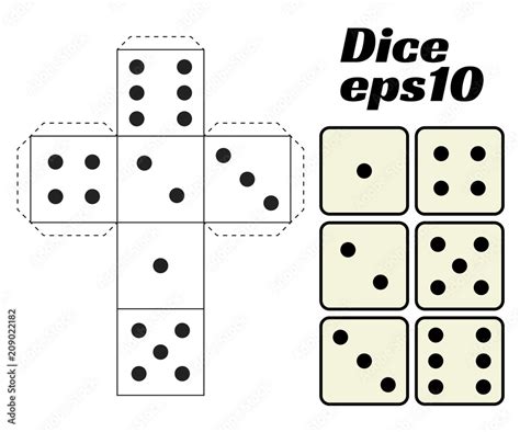 Dice Set Vector Illustration Printable Template For Cutting From Paper Six Faces Of A Cube