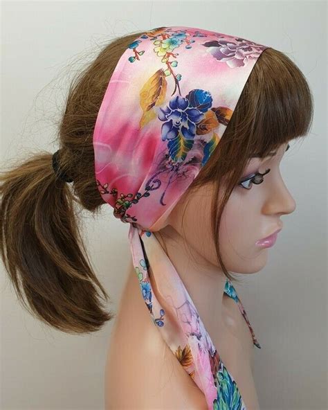 Pink Floral Silky Satin Head Scarf £689 In 2020 Pink Floral Head Scarf Tie Headband