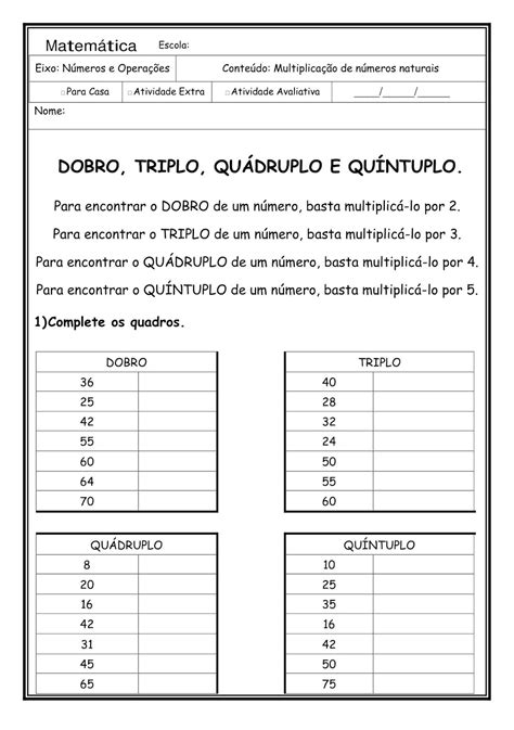 Ensinanddo Matemática Dobro Triplo Quadruplo E O Quíntuplo