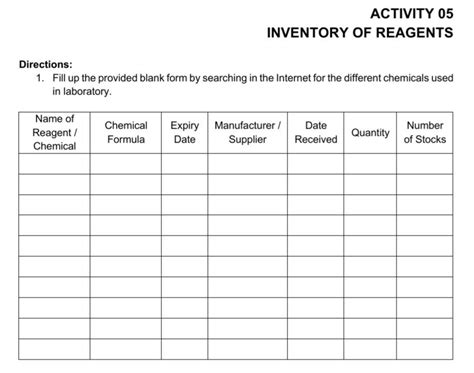ACTIVITY 05 INVENTORY OF REAGENTS Directions 1 Fill Chegg Com