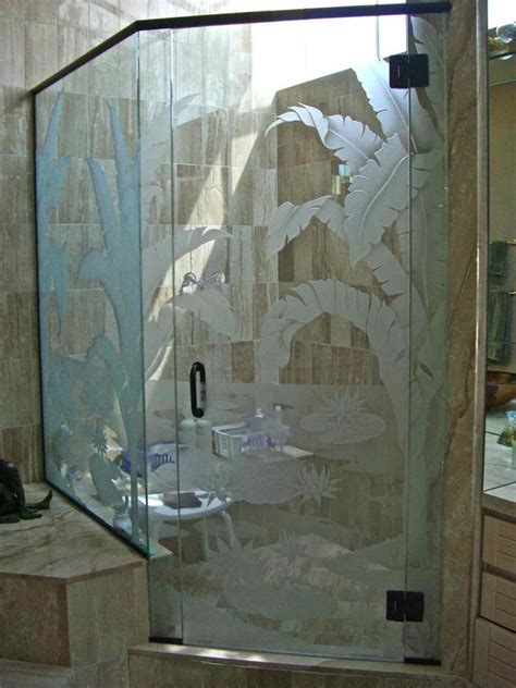 tropical palms and lilly pad shower enclosure glass shower enclosures glass shower doors glass