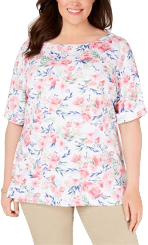 Karen Scott Plus Size Floral Print Cuffed Sleeve Top At Amazon Womens