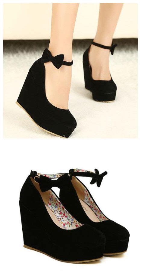Shoespie Hot Sale Black Wedge Heels With Bowtie Black Heels Wedges