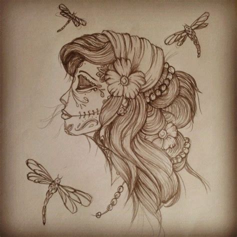 Gypsy Skull Tattoo Gypsy Sugar Skull N Dragonflies Tattoo Design