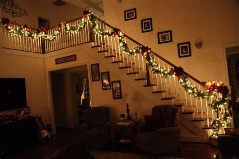 Staircase Garland Wrapped In White Lights I Made The Bows And The