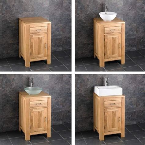 Solid Oak Bathroom 60cm Wide Vanity Furniture Unit Sink Cabinet Ceramic
