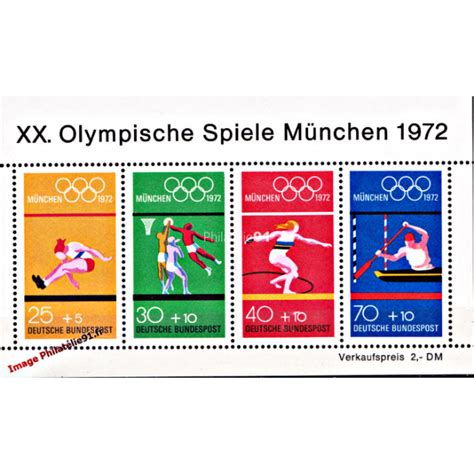 Il s'agit de sa 3e participation à des jeux d'été. Bloc- feuillet n° 7 d'ALLEMAGNE - RFA - Jeux Olympiques de Munich