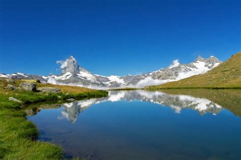 Beautiful Swiss Alps Landscape With Stellisee Lake And Matterhorn