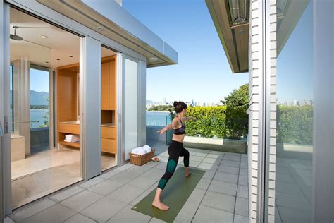 Yoga Courtyard With A View The Glass Wall In The Shower Opens For An