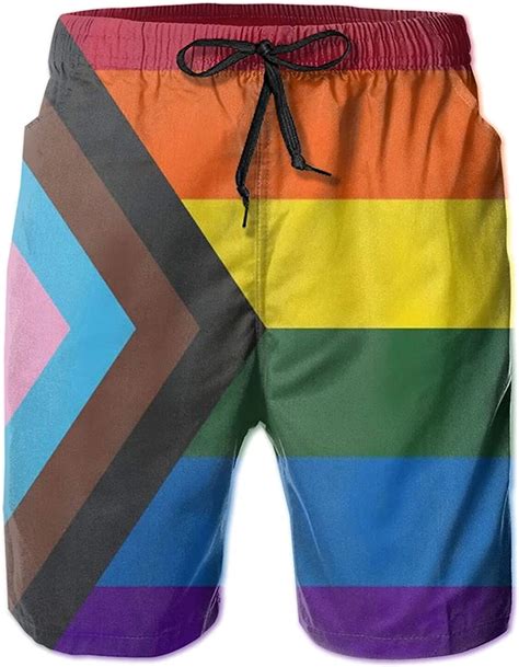gay pride rainbow flag stripes men s all over print board shorts model my xxx hot girl