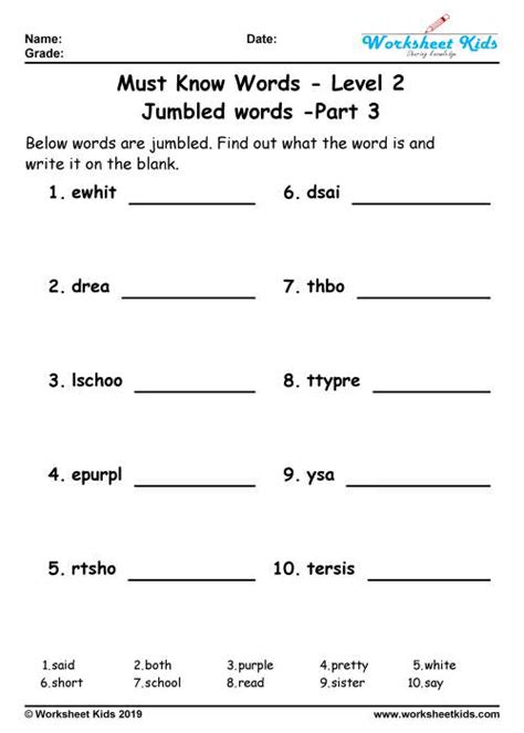 Cvc words worksheets set 1. Unscramble jumbled words puzzle for Grade 2 Worksheets ...
